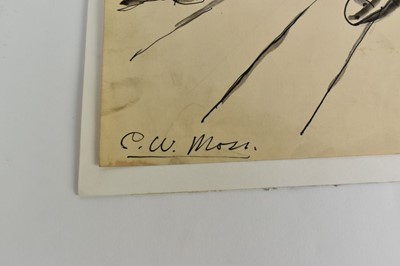 Lot 1166 - *Colin Moss (1914-2005) monochrome watercolour - 'Then Elmer gets to hitting the old black bottle pretty hard,' signed C.W. Moss, 56cm x 38cm unframed