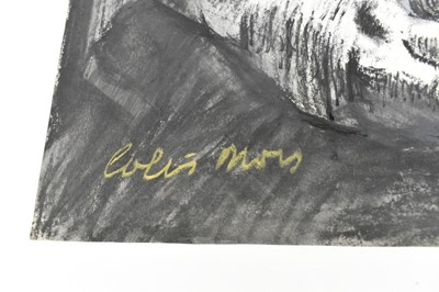 Lot 1167 - *Colin Moss (1914-2005) mixed media on paper - After Van Gogh, sitter with orange background, signed and inscribed, 76cm x 56cm, unframed