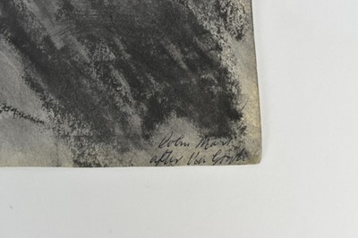 Lot 1167 - *Colin Moss (1914-2005) mixed media on paper - After Van Gogh, sitter with orange background, signed and inscribed, 76cm x 56cm, unframed