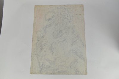 Lot 1167 - *Colin Moss (1914-2005) mixed media on paper - After Van Gogh, sitter with orange background, signed and inscribed, 76cm x 56cm, unframed