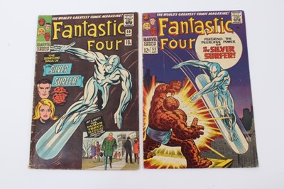 Lot 31 - Fantastic Four #50 & #55, 1966. Epic battle between Silver Surfer and Galactus. Priced 10d & 12cent.