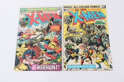Lot 34 - The all new and different X-Men #95 & #96 1975. Death of Thunderbird and first appearance of Moria MacTagget. Priced 25cent and 9p