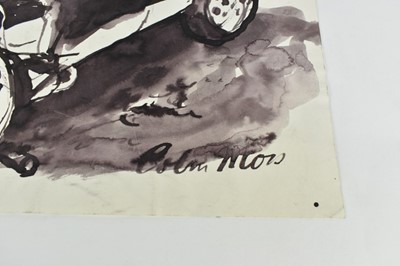 Lot 962 - *Colin Moss (1914-2005) monochrome watercolour - Wrecked car, signed, 42cm x 59cm, unframed