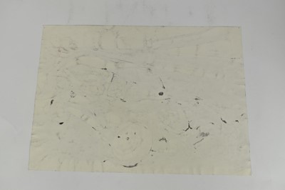 Lot 962 - *Colin Moss (1914-2005) monochrome watercolour - Wrecked car, signed, 42cm x 59cm, unframed