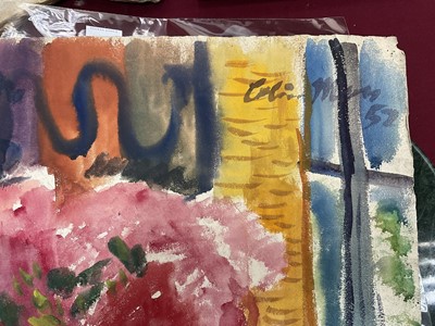 Lot 1172 - *Colin Moss (1914-2005) watercolour - Still life with book and pot plant, signed and dated '52, 78cm x 56cm, unframed