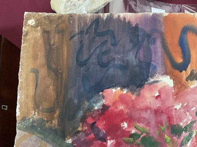 Lot 1172 - *Colin Moss (1914-2005) watercolour - Still life with book and pot plant, signed and dated '52, 78cm x 56cm, unframed
