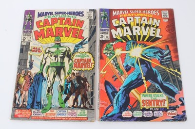 Lot 35 - Marvel Super-Heroes featuring Captain Marvel #12 & #13 1967. First and second appearance of Captain Marvel and first appearance of Carol Danvers. Priced 25cents