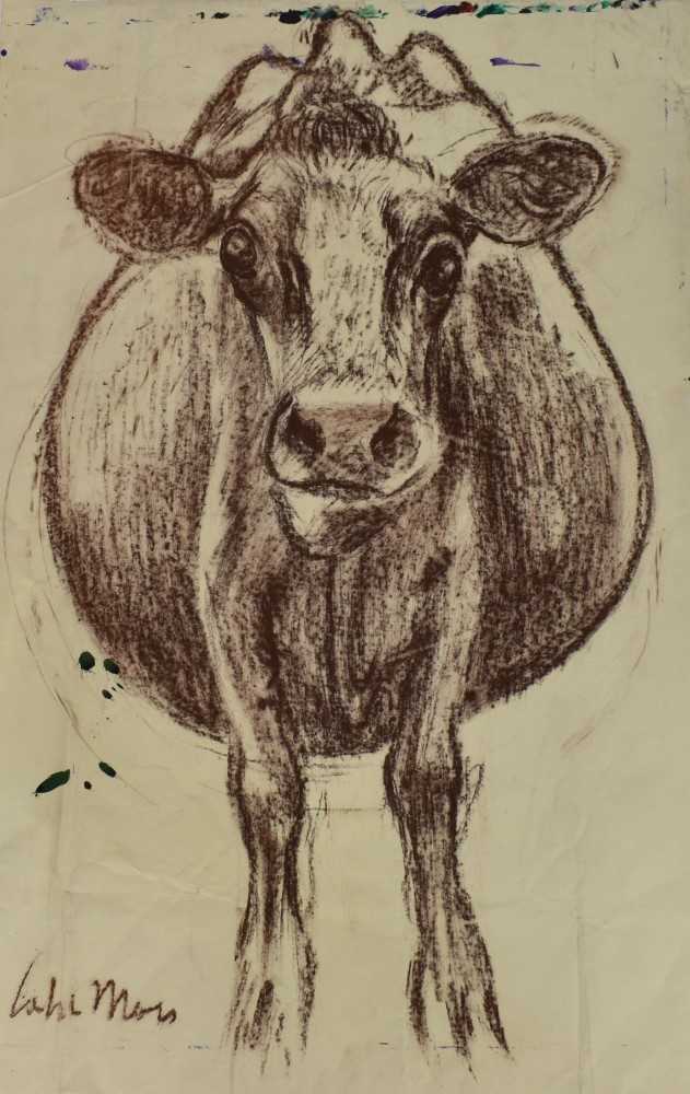 Lot 1173 - *Colin Moss (1914-2005) chalk on paper - Cow study, signed, 90cm x 60cm, unframed