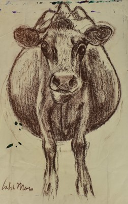 Lot 1173 - *Colin Moss (1914-2005) chalk on paper - Cow study, signed, 90cm x 60cm, unframed