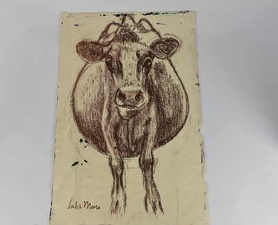 Lot 1173 - *Colin Moss (1914-2005) chalk on paper - Cow study, signed, 90cm x 60cm, unframed