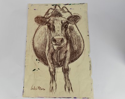 Lot 1173 - *Colin Moss (1914-2005) chalk on paper - Cow study, signed, 90cm x 60cm, unframed