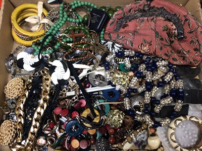 Lot 76 - Group of vintage costume jewellery, a vintage evening bag with white metal mounts, a white metal floral tiara/ head dress and other bijouterie