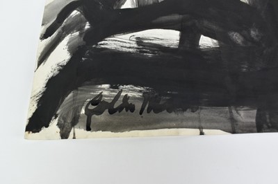 Lot 1176 - *Colin Moss (1914-2005) monochrome watercolour - Rugby scrum, signed, with charcoal nude study verso, also signed, 59.5cm x 84cm, unframed