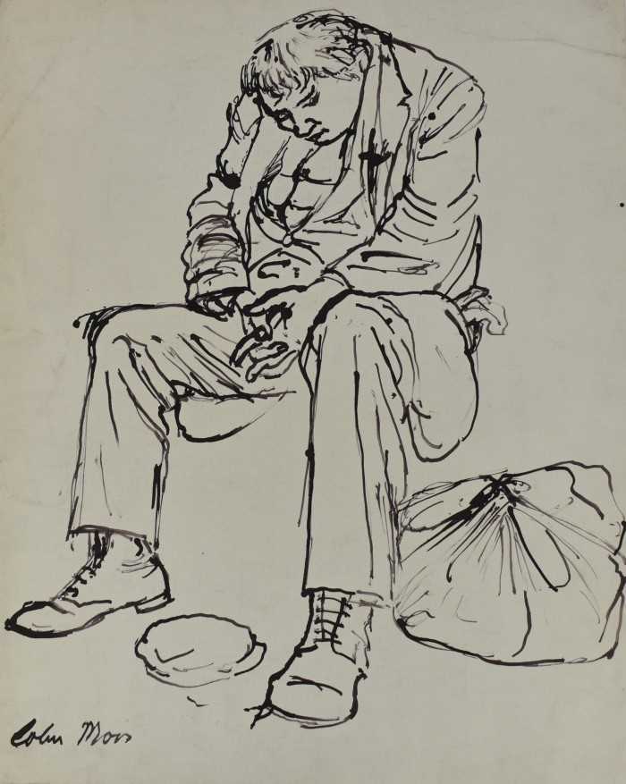 Lot 1177 - *Colin Moss (1914-2005) ink on paper - Seated Man, signed, 64cm x 52cm, unframed