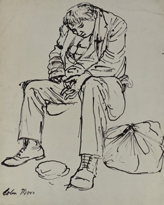 Lot 1177 - *Colin Moss (1914-2005) ink on paper - Seated Man, signed, 64cm x 52cm, unframed