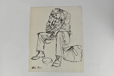 Lot 1177 - *Colin Moss (1914-2005) ink on paper - Seated Man, signed, 64cm x 52cm, unframed