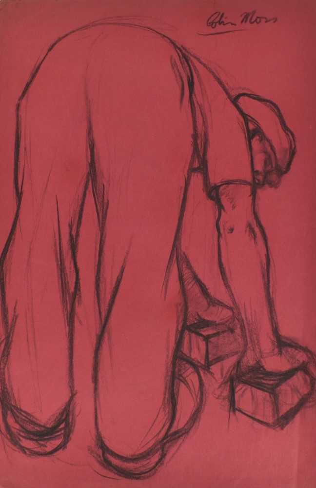 Lot 1178 - *Colin Moss (1914-2005) chalk on paper - Bricklayer, signed, 77.5cm x 52cm, unframed