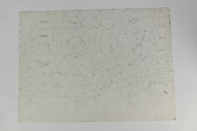 Lot 1179 - *Colin Moss (1914-2005) monochrome watercolour - Two men in conversation on town steps, signed, 51cm x 70cm, unframed