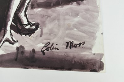 Lot 1181 - *Colin Moss (1914-2005) ink on paper - Runner preparing to race, signed, 70cm x 51cm, unframed