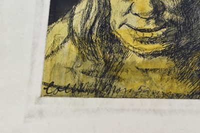 Lot 1182 - *Colin Moss (1914-2005) mixed media - The Gossips, signed and dated '50, titled verso, 21cm x 33cm, unframed