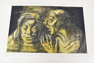 Lot 1182 - *Colin Moss (1914-2005) mixed media - The Gossips, signed and dated '50, titled verso, 21cm x 33cm, unframed