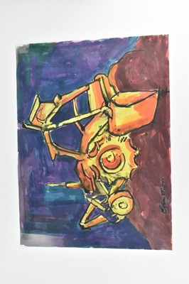 Lot 1163 - *Colin Moss (1914-2005) pen and watercolour  - Two men at camp, signed and dated ‘46, 40.5cm x 50.5cm, together with four other works by the same hand