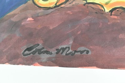 Lot 1163 - *Colin Moss (1914-2005) pen and watercolour  - Two men at camp, signed and dated ‘46, 40.5cm x 50.5cm, together with four other works by the same hand