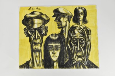 Lot 1163 - *Colin Moss (1914-2005) pen and watercolour  - Two men at camp, signed and dated ‘46, 40.5cm x 50.5cm, together with four other works by the same hand