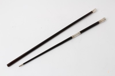 Lot 213 - Victorian silver mounted presentation school masters pointing stick/baton dated 1874 55.5cm and silver mounted swagger stick (2)