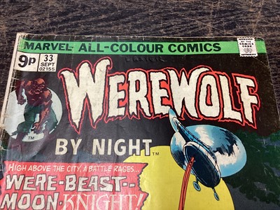Lot 39 - 1975 Bronze Age Werewolf By Night #32 and #33, first appearance of Moon Knight. UK Variant, Priced 9p