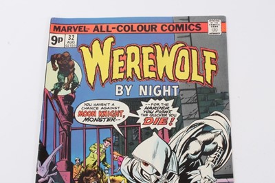 Lot 39 - 1975 Bronze Age Werewolf By Night #32 and #33, first appearance of Moon Knight. UK Variant, Priced 9p