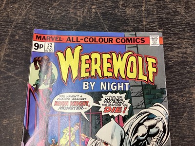 Lot 39 - 1975 Bronze Age Werewolf By Night #32 and #33, first appearance of Moon Knight. UK Variant, Priced 9p