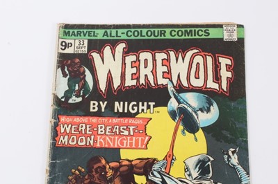 Lot 39 - 1975 Bronze Age Werewolf By Night #32 and #33, first appearance of Moon Knight. UK Variant, Priced 9p
