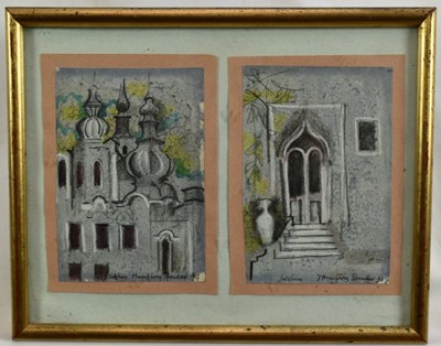 Lot 214 - *Humphrey Spender (1910-2005) two mixed media sketches on paper - Salzburg, signed, titled and dated '93, each 14.5cm x 9.5cm, framed as one