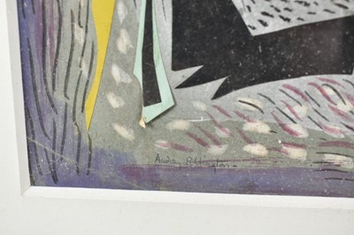 Lot 1261 - Audrey Pilkington (1922-2015) mixed media and collage, The Watcher, signed, 56cm x 41cm, in glazed frame