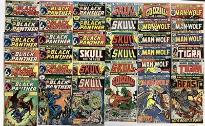 Lot 146 - Box of Marvel Comics. Mostly 1970's. To include Kazar, Skull the slayer, Man-wolf, The Beast, super villain team up and Jungle action featuring the Black Panther. Approximately 80 comics.