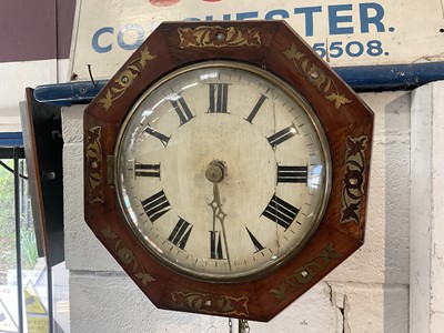 Lot 148 - 19th century rosewood and brass inlaid  postman’s wall clock with white 
painted dial
