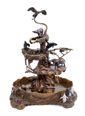 Lot 699 - Highly unusual cold painted bronze table centrepiece, with exotic 
animals