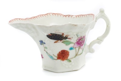 Lot 99 - A Worcester hexagonal ‘May Bug’ pattern cream boat, circa 1770