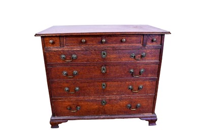 Lot 1333 - Mid 18th century oak chest of small size, with four short drawers over four long graduated drawers on ogee bracket feet, 86cm wide x 48cm deep x 73cm high