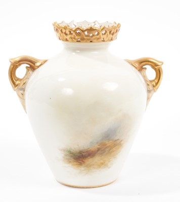Lot 88 - A Royal Worcester vase, painted with Highland cattle by James Stinton, printed marks in green for circa 1914