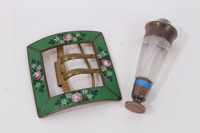 Lot 842 - An early 20th century Continental silver and enamelled rock crystal desk seal, and an enamelled buckle