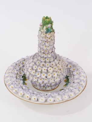 Lot 102 - A 19th century English porcelain flower applied pastille burner and cover, circa 1840