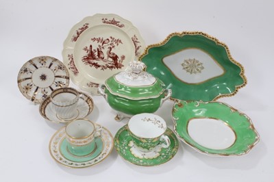 Lot 120 - A Flight, Barr and Barr Worcester coffee can and saucer, a similar green ground dish, a sauce tureen and cover and other items