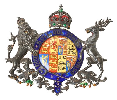 Lot 1 - H.M. Queen Mary, fine and rare silver plated and enamelled Royal Warrant holders coat of arms