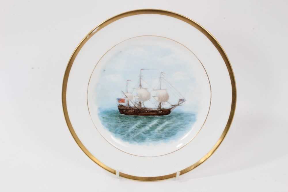 Lot 96 - A Minton plate, painted by Lillian Gary Taylor with ‘Letter-of-Marque Ship ‘Bethel’ of Boston