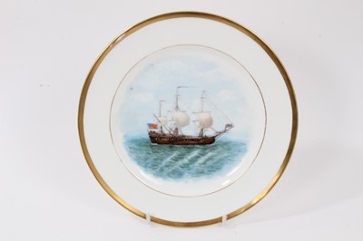Lot 96 - A Minton plate, painted by Lillian Gary Taylor with ‘Letter-of-Marque Ship ‘Bethel’ of Boston