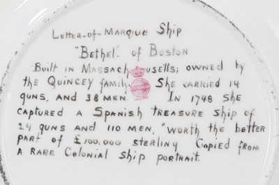 Lot 96 - A Minton plate, painted by Lillian Gary Taylor with ‘Letter-of-Marque Ship ‘Bethel’ of Boston
