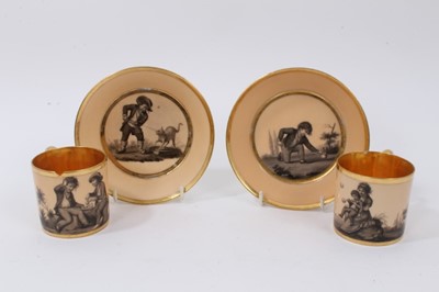 Lot 116 - A pair of Paris porcelain coffee cans and saucers, particularly finely painted en grisaille, circa 1800