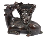 Lot 782 - Antique Chinese bronze stand with temple lion...